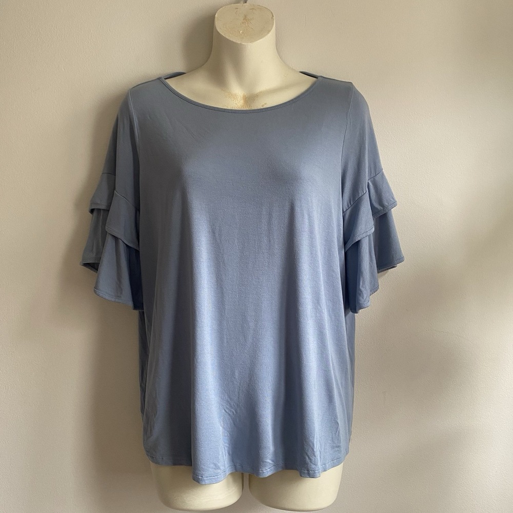 J Jill Wearever Collection Blue Knit Top T-shirt Sz M Petite